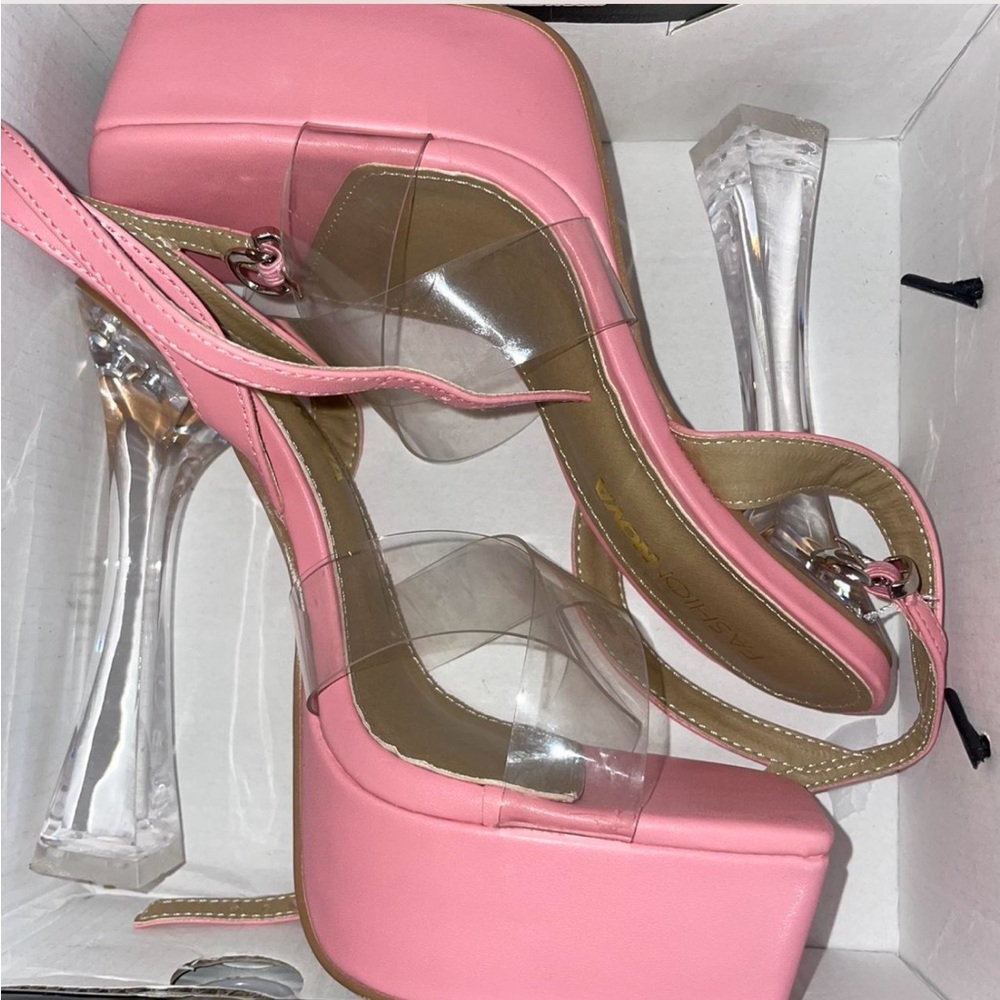 Fashion Nova Pink and Clear Platform Heels
